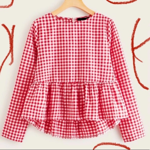 Tops - NEW Boutique! Red/White Gingham Top W/ Ruffle Edge
